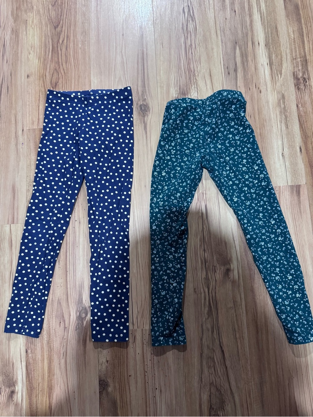 Kids Navy Polka Dot Leggings & Teal Floral Leggings - Pack of 2